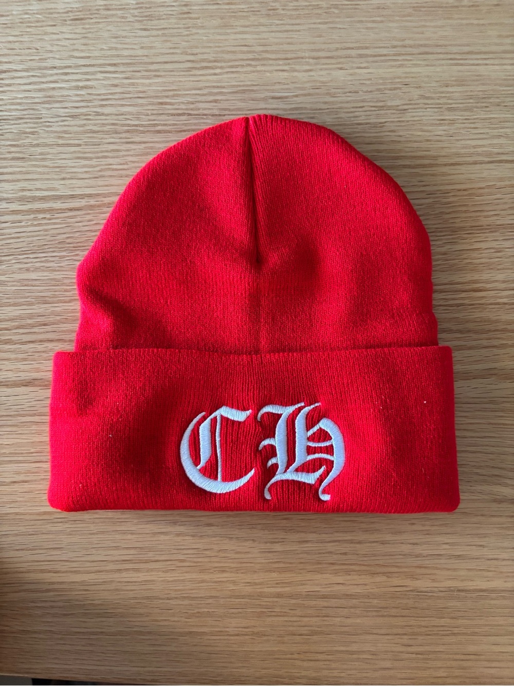Chrome Hearts Red Beanie with White CH Embroidery